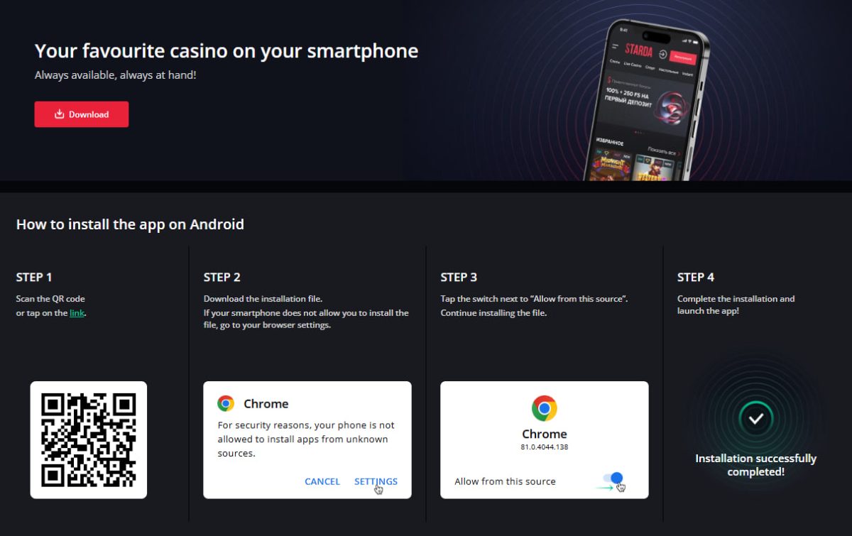 Starda Casino Mobile — Android APK, iPhone, Browser CA image 1